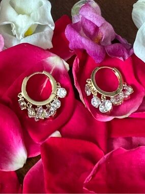 Gold With Multiple Round Crystal Huggies